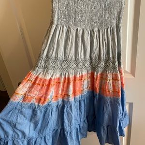 NWOT strapless bandeau top sundress tie-dye lace embroidered